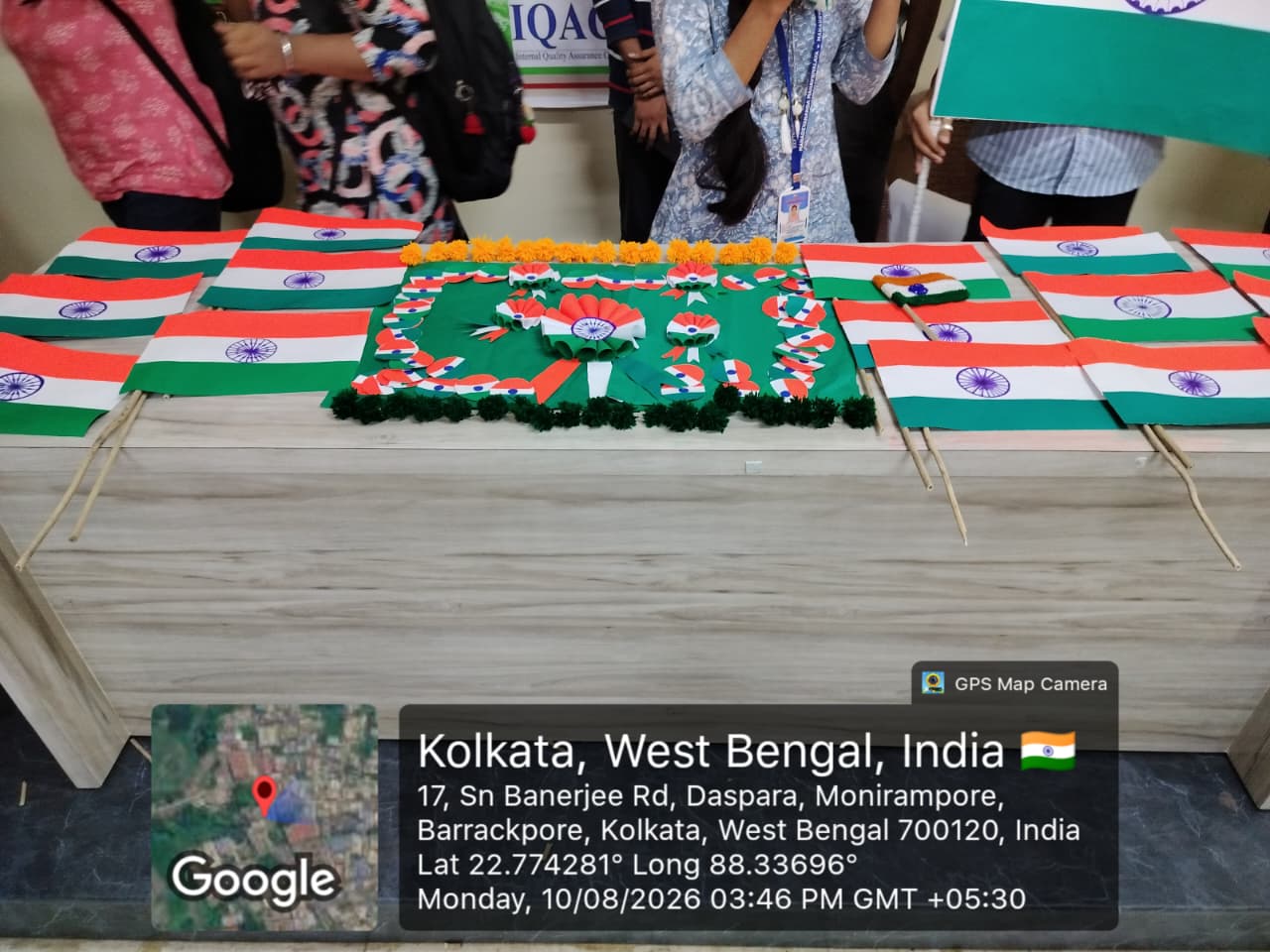Handmade Tricolour flags and decorations at the ceremony